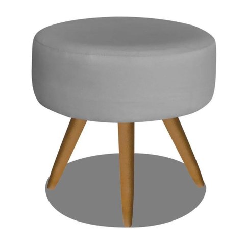Puff Decorativo Redondo 40 cm Dóris Pé Palito Suede - Cinza