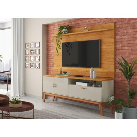 Rack + Painel Si 1.60m Estilo Retrô para Tv até 60'' Cor Cinamomo / Off White