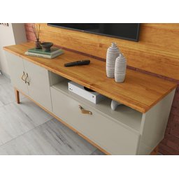 Rack + Painel Si 1.60m Estilo Retrô para Tv até 60'' Cor Cinamomo / Off White - 2