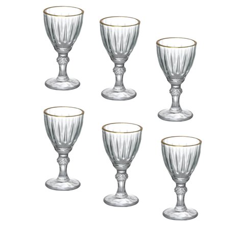 Jogo 6 Tacas Para Licor Dominic De Vidro 55ml Borda Dourada