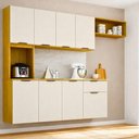Ver imagem 1 de Cozinha Compacta Suspensa 8 Portas 1 Gaveta Nicho e Prateleiras Zarah Marrom/Cinamomo/Off White Acetinado
