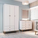 Ver imagem 1 de Quarto de Bebê Lígia Guarda Roupa 3 Portas com Gavetas Cômoda Infantil 4 Gavetas com Porta Branco