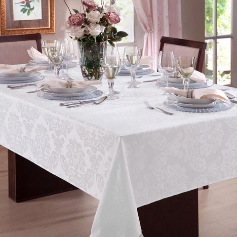 Toalha de Mesa Quadrada 8 Lugares Jacquard Branca Admirare