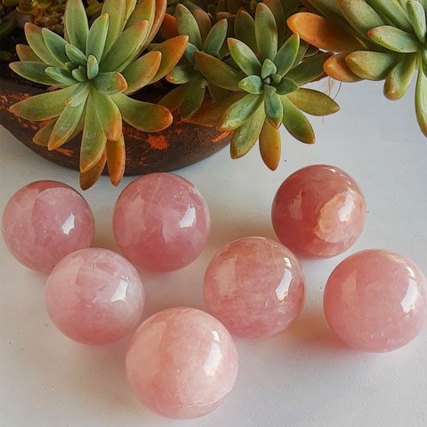 BOLA KIT COM 7 QUARTZO ROSA DE 4,1 A 4,9 CM PESO 970GR KIT COM 7 QUARTZO ROSA - BOLAS DE 4,1 A 4,9 C