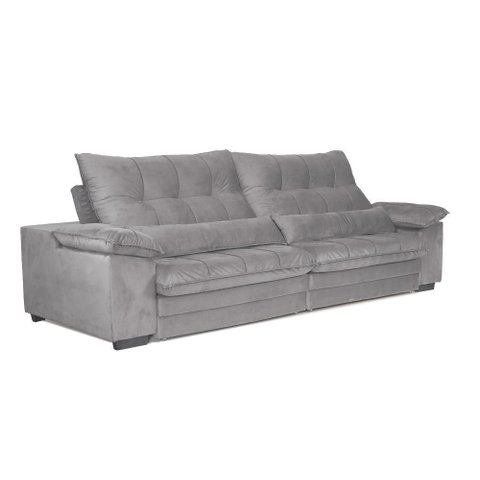 Sofá Retrátil Reclinável 2,10m com Molas e Espuma D33 Biondi Veludocristal - Netsofas - Cinza
