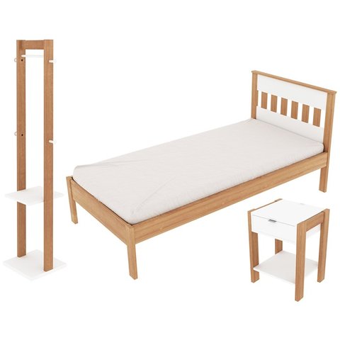 Quarto Solteiro 3 Peçascm8006 Az1016 Az1019 Qt4 Amendoa Branco Tecno Mobili