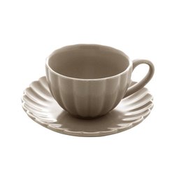 Cj 2 Xícaras Chá Porcelana C/Pires Pétala Cinza Matt 160Ml - 1