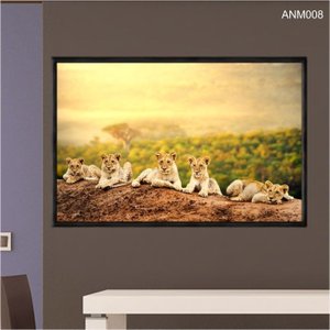 Quadro Decorativo - Familia de Leoes por do Sol Anm008 - Canvas 80x60cm