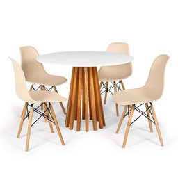 Conjunto Mesa de Jantar Talia Amadeirada Branca 100cm com 4 Cadeiras Eames Eiffel - 1