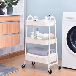 Prateleira de Metal Multiuso 3 Andares com Rodinhas - Organização e Praticidade Cor:branco - 3
