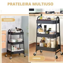 Prateleira de Metal Multiuso 3 Andares com Rodinhas - Organização e Praticidade Cor:branco - 2