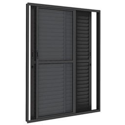 Porta Balcão 3 Folhas Veneziana 210x120 Preto Linha 25 - 1