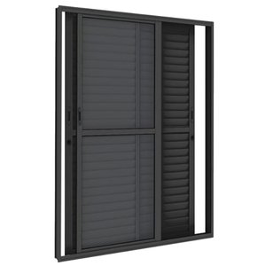 Porta Balcão 3 Folhas Veneziana 210x120 Preto Linha 25