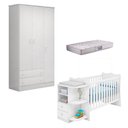 Ver imagem 1 de Berço Cômoda com Cantoneira 101 e Guarda Roupa 2617 Doce Sonho Branco Brilho com Colchão Gazin – Qmo