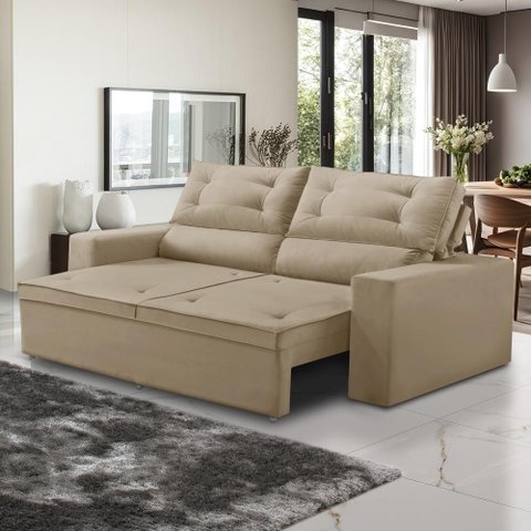 Sofá Retrátil e Reclinável 3 Lugares com Molas 2,00m Lana Suede Bege Rover & Beato