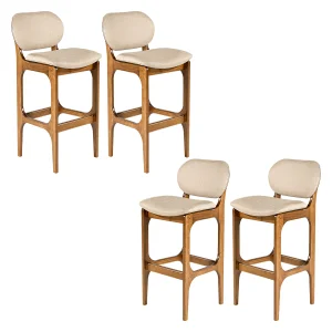 Kit 4 Banquetas Alta para Bancada 50 x 104 Cm Decor Madeira Maciça Imbuia Linho Bege M58 - RMI