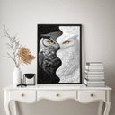 Ver imagem 2 de Quadro Decorativo Coruja Branco Preto - Metades 24x18cm - com Vidro:moldura Branca