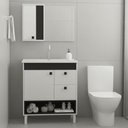 Ver imagem 2 de Conjunto Gabinete de Banheiro Istambul 1 Porta 1 Prateleira 80cm Branco e Preto Venturi