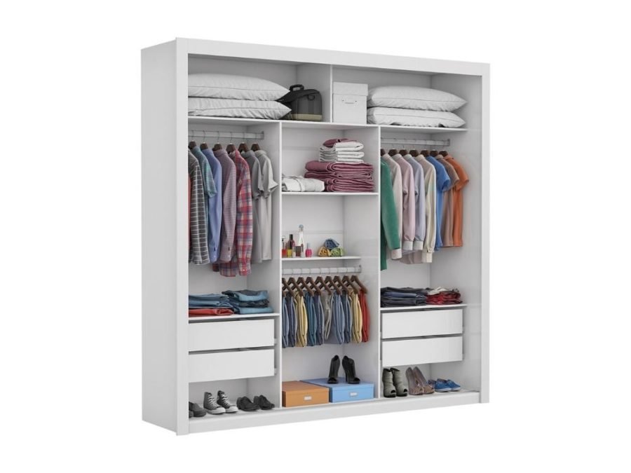 Guarda Roupa Casal Porta Correr C/ Espelho 3 Portas e 4 Gavetas Veneza – Branco - 2