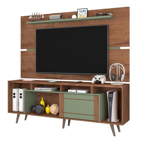 Conjunto Rack e Painel Roma Sala para Tv até 65 Polegadas Freijo Rustico/green Fosco