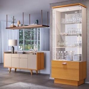 Conjunto Decorativo Cristaleira e Buffet Aparador Aura/melodia Off White/cinamomo G26 - Hb Móveis