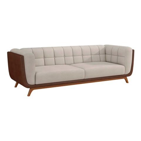 Sofá 2 Lugares 200cm Coin Courino Marrom | Linho Off White - Sallar Home