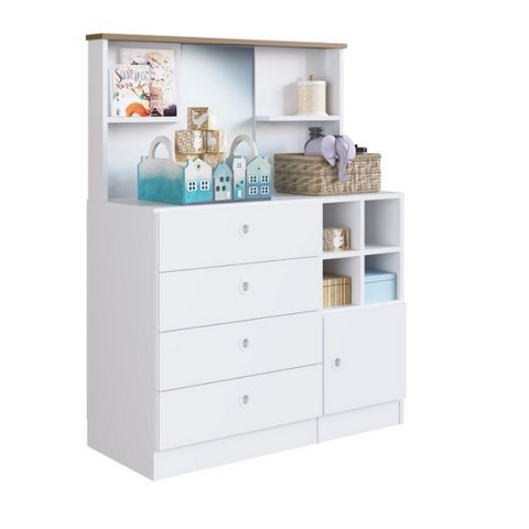 Cômoda Infantil C/ Espelho 89cm 01 Porta e 04 Gavetas Cd095 Art In Móveis - Branco