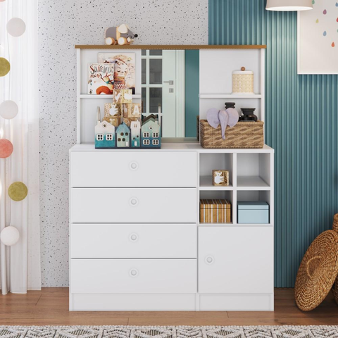 Cômoda Infantil c/ Espelho 89cm 01 Porta e 04 Gavetas CD095 Art In Móveis - Branco