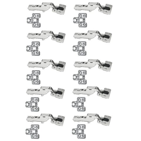 Kit 10 Dobradiças 35mm 105º Curva Metalla 110 com Calço Clip-on e Amortecedor Hafele 01 Kit