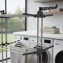 Ver imagem 4 de Varal de Chão Vertical 3 Andares Dobrável Inox 48kg com Rodinhas