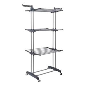 Varal de Chão Vertical 3 Andares Dobrável Inox 48kg com Rodinhas