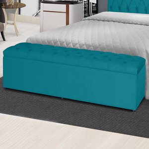 Kit 2 Baús Jade 100Cm Calçadeira Estofada Suede Azul Turquesa