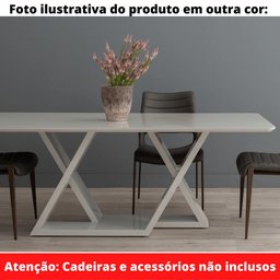 Mesa de Jantar Livia Flora 220 cm Borda Arredondada Madeira Vidro Colado Carvalho Mel Laca Branco - 3