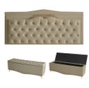 Ver imagem 1 de Kit Helena Cabeceira de Cama Painel e Calçadeira Baú Casal 140 Cm Suede Bege Eli Móveis e Decoração