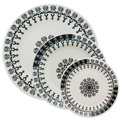 Kit Pratos Rasos Fundos e Sobremesa Donna Folk Oxford® Cerâmica 24 Peças