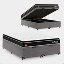 Ver imagem 1 de Cama Box Baú Casal Bipartido Cinza + Colchão Life D33 Pillow Top 61x138x188cm Preto - e-Shop Casa