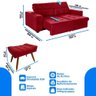 Sofá 4 Lugares 220m Retrátil Com 2 Puffs Pés Palito Vermelho - 3