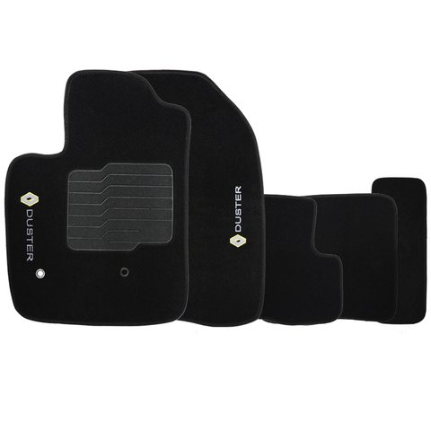 Jogo de Tapete Automotivo Carpete Renault Duster 2016 À 2019 Soft Logo Bordado Preto 5 Peças S/m Sof