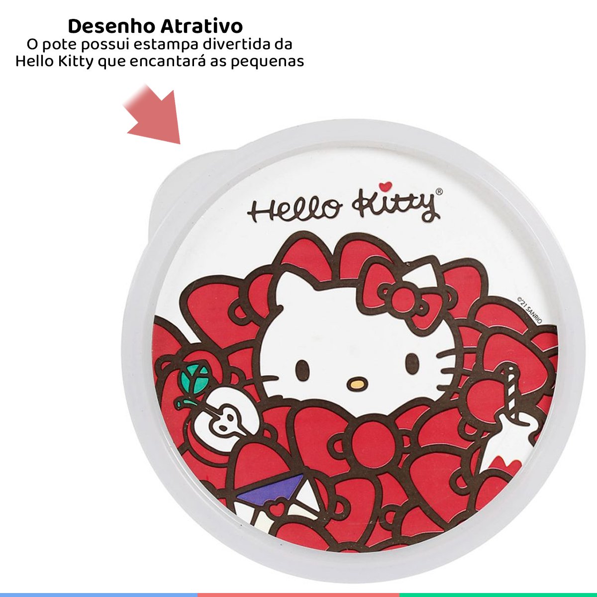 Kit 3 Potes Para Armazenamento Alimentação Infantil Com Banda Elástica Fixadora Hello Kitty - 3