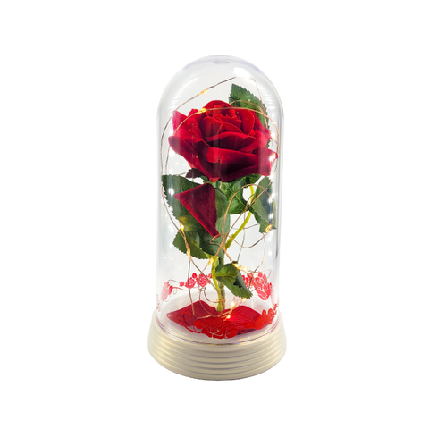 Luminária a Rosa Encantada C/ Tribais Vermelhos a Bela e a Fera - Branco Pérola