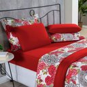 Ver imagem 4 de Kit Edredom Malha 100% Algodão Primavera 3 Peças Queen - Floral Vermelho