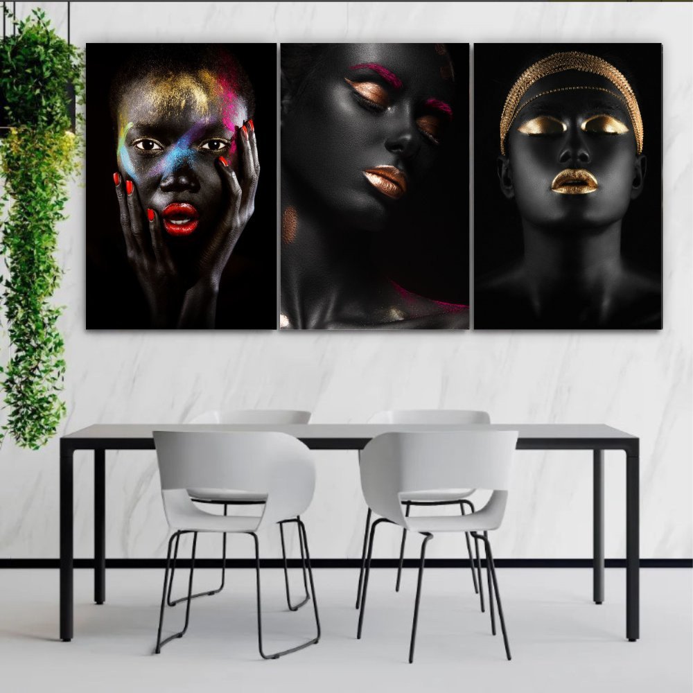 Quadros Decorativos Mosaico Mulhere Negras Maquiagem Colorida x4adesivos quadro decorativo mulheres  - 2