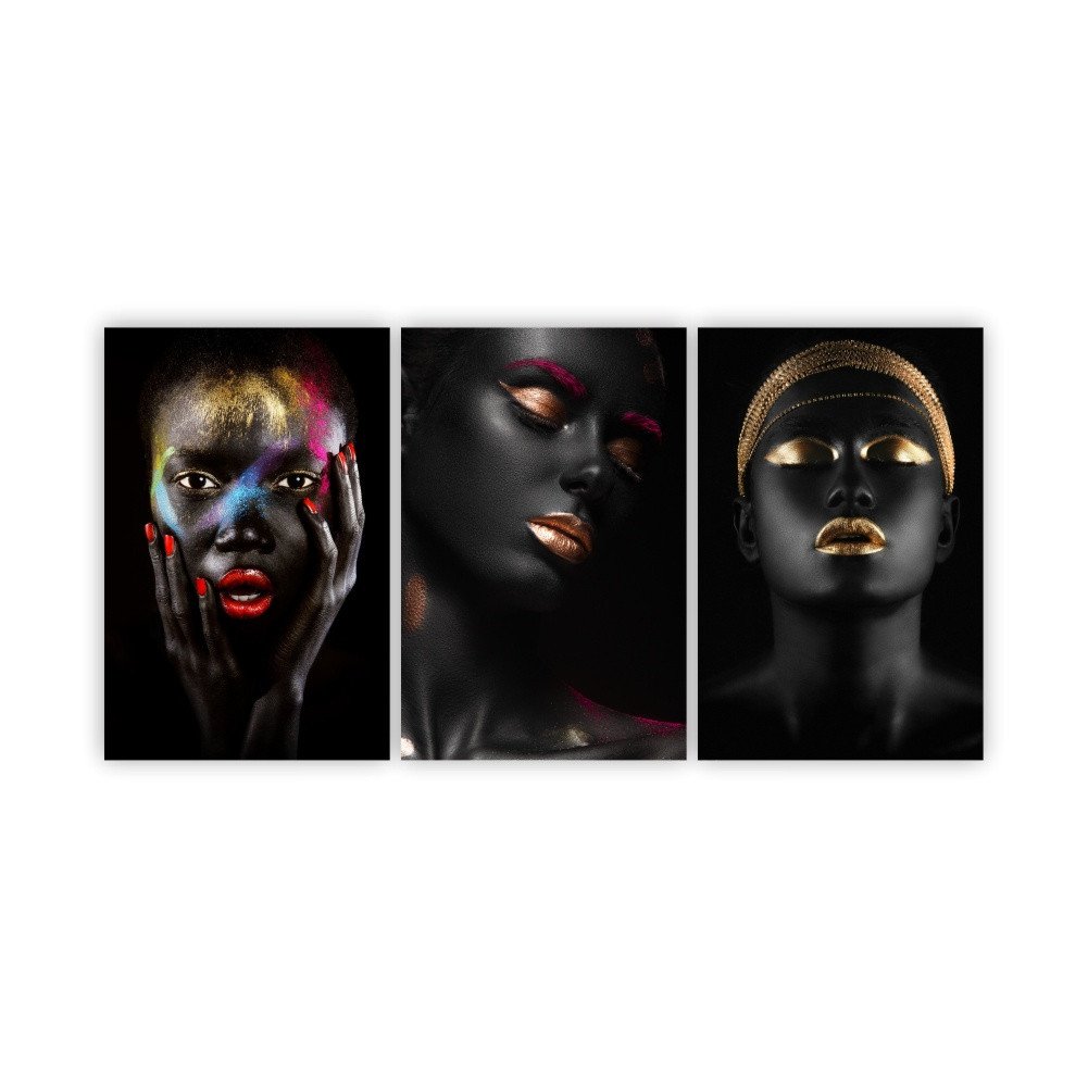 Quadros Decorativos Mosaico Mulhere Negras Maquiagem Colorida x4adesivos quadro decorativo mulheres  - 1