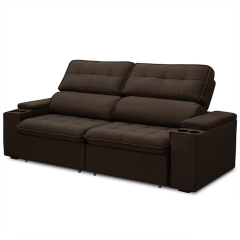 Sofá Retrátil Reclinável 3 Lugares 210cm Ginevra F05 Veludo Azul - Mpozenato