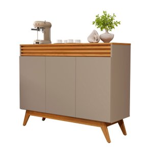 Balcão Aparador Buffet Florence Ripado Mdf 3 Porta Pé Palito:gris/nature