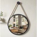 Ver imagem 1 de Espelho Redondo Adnet 40cm Suspenso Moderno Luxo - Preto | Alça Marrom
