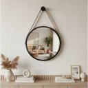 Ver imagem 4 de Espelho Redondo Adnet 40cm Suspenso Moderno Luxo - Preto | Alça Marrom