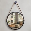 Ver imagem 2 de Espelho Redondo Adnet 40cm Suspenso Moderno Luxo - Preto | Alça Marrom