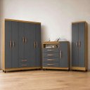 Ver imagem 1 de Kit Guarda Roupa Quarto Casal Cômoda Multiuso Freijó Grafite