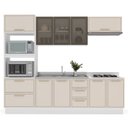 Ver imagem 5 de Cozinha com Rodapé Torre Quente Armário Cristaleira Aéreo Basculante Balcão Amara Bege/Creme/Branco